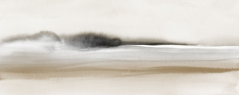 WATERCOLOR LANDSCAPE IN NEUTRAL TONES AND BLACK - PANORAMIC