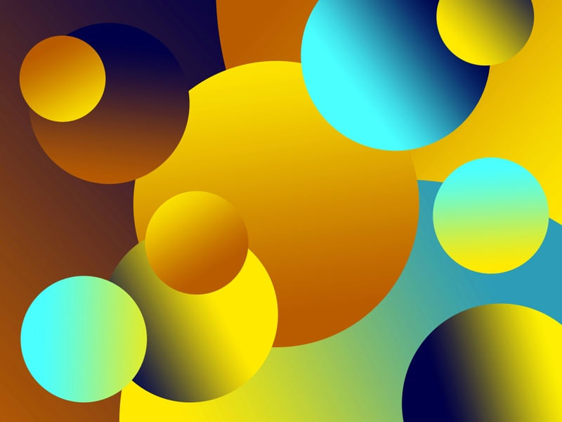 QUADRO SÉRIE GEOMETRICA CÍRCULOS DEGRADÊ AMARELO LARANJA AZUL OP 05