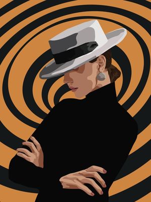 MYSTERIOUS WOMAN IN HAT ABSTRACT 1