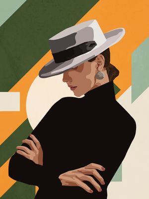 MYSTERIOUS WOMAN IN HAT ABSTRACT 2