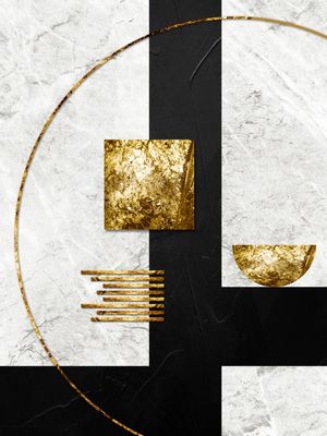 QUADRO DECORATIVO COLORIDO PRETO DOURADO - ABSTRATO GEOMÉTRICO GOLD - 22B