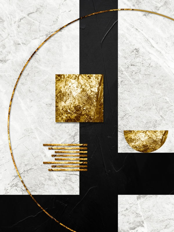 QUADRO DECORATIVO COLORIDO PRETO DOURADO - ABSTRATO GEOMÉTRICO GOLD - 22B