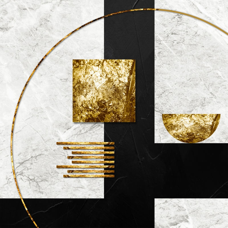 QUADRO DECORATIVO COLORIDO QUADRADO PRETO DOURADO - ABSTRATO GEOMÉTRICO GOLD - 22B-Q