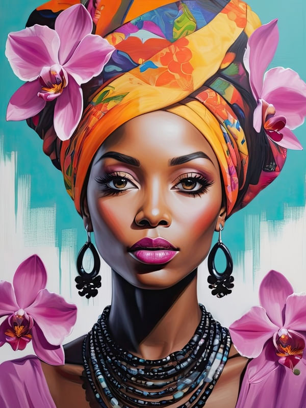 BELEZA AFRO COM ORQUÍDEAS I BY AI