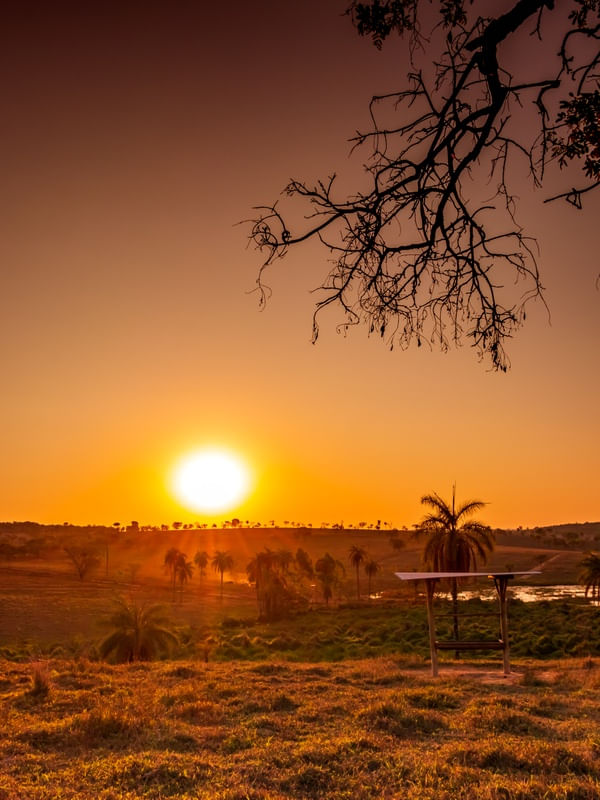 PÔR DO SOL SOBRE A MONTANHA NA FAZENDA