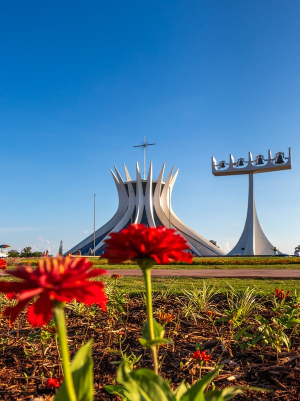 CATEDRAL DE BRASÍLIA COM FLORES VERMELHAS