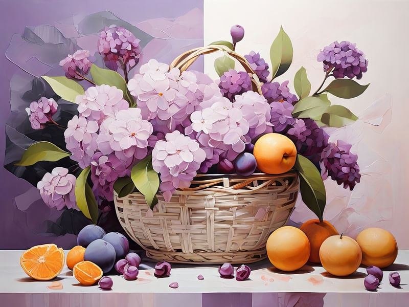 CESTA COM FLORES E FRUTAS I BY AI