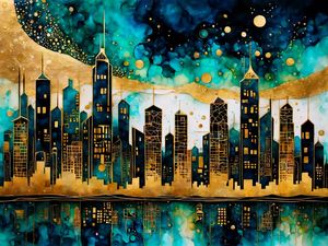CIDADE DOURADA II ESTILO KLIMT BY AI
