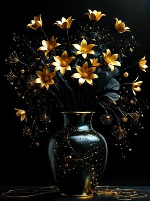 VASO PRETO ELEGANTE COM FLORES BY AI