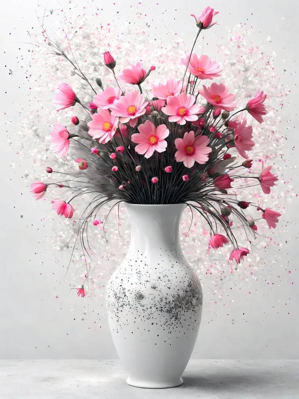 VASO BRANCO ELEGANTE COM FLORES BY AI