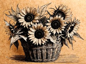 CESTA FLORAL COM GIRASSÓIS I BY AI