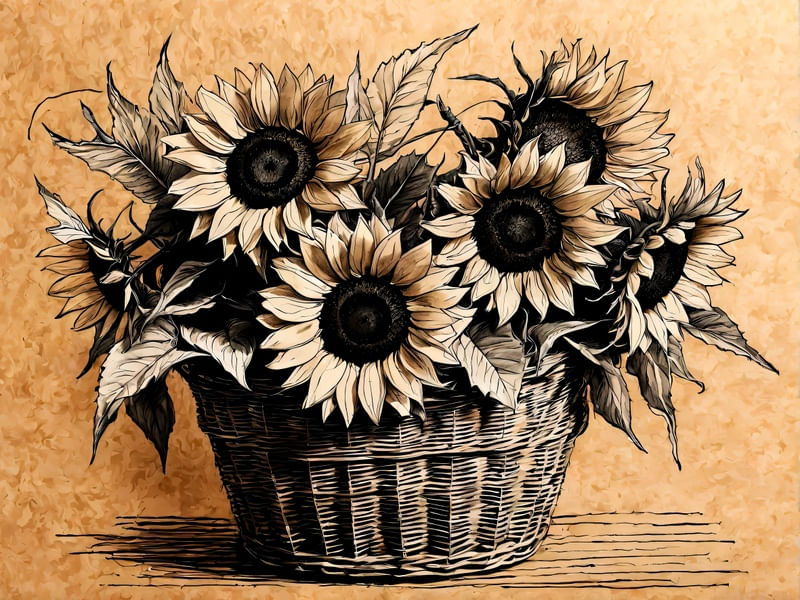 CESTA FLORAL COM GIRASSÓIS I BY AI