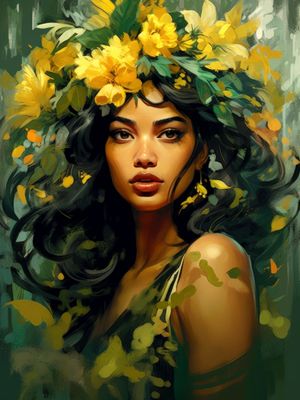 BRAZILIAN BRUNETTE WOMAN WITH FLOWERS BY AI