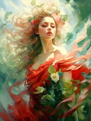 WOMAN WITH DELICATE FLOWERS BY AI