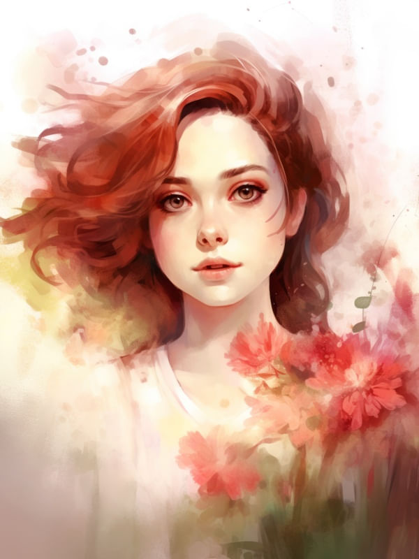 WOMAN WITH BROWN HAIR AND RED HIGHLIGHTS BY AI