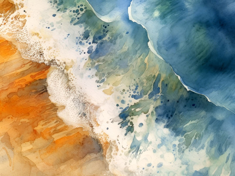 WATERCOLOR PAINTING OF THE OCEAN AND A GOLDEN BEACH 3 - BY AI