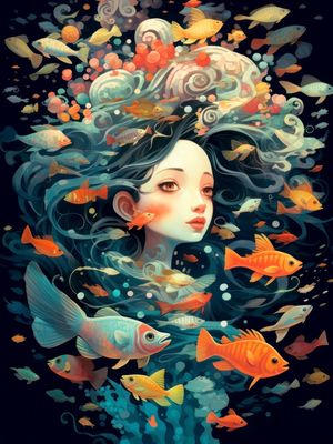 SURREAL MERMAID IN A DREAMLIKE UNDERWATER WORLD BY AI
