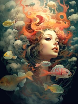 SURREAL WOMAN IN A DREAMLIKE UNDERWATER WORLD - 3 - BY AI