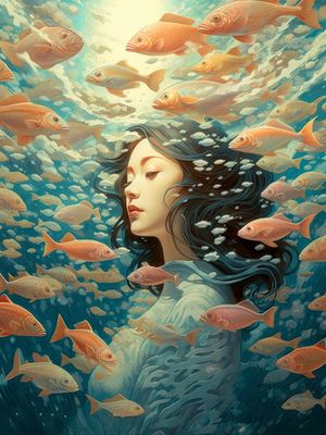 SURREAL WOMAN IN A DREAMLIKE UNDERWATER WORLD - 5 - BY AI
