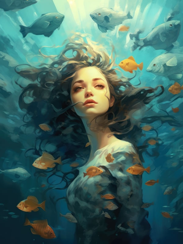 SURREAL WOMAN IN A DREAMLIKE UNDERWATER WORLD - 6 - BY AI
