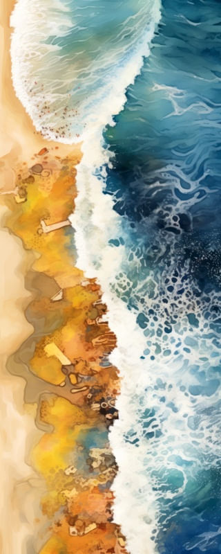 WATERCOLOR PAINTING OF THE OCEAN AND A GOLDEN BEACH 11 - BY AI