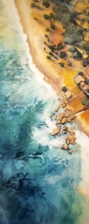 WATERCOLOR PAINTING OF THE OCEAN AND A GOLDEN BEACH 12 - BY AI