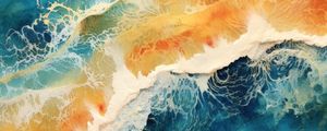 WATERCOLOR PAINTING OF THE OCEAN AND A GOLDEN BEACH 7 - BY AI