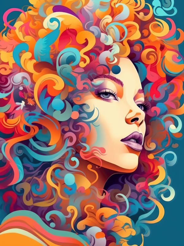 PSYCHEDELIC CURLY HAIR - 3 - BY AI