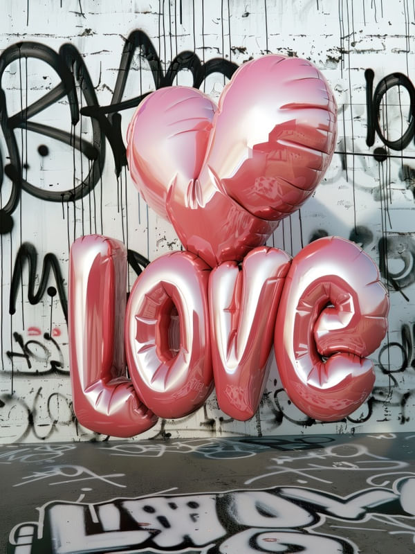 INFLATED PINK LETTERS SPELL LOVE BY AI