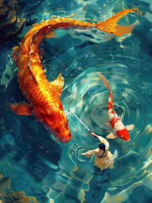 GIANT KOI SWIMMING ON LAKE BY AI