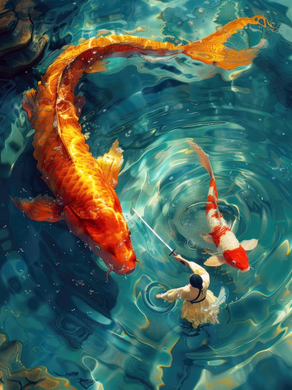 GIANT KOI SWIMMING ON LAKE BY AI