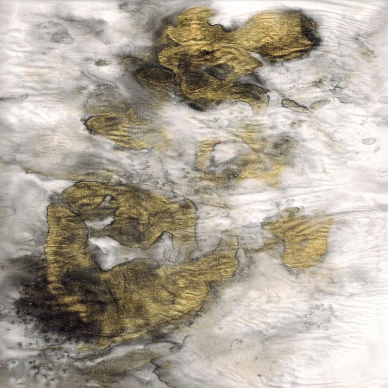 GILT AND SHADOW 6 QUADRADO ABSTRATO NEUTRO DOURADA NUVENS ORGANICO PINTURA