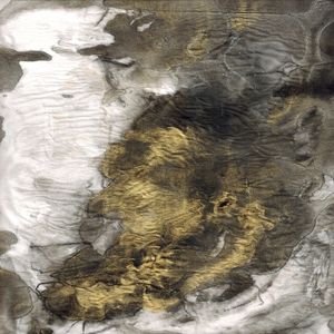 GILT AND SHADOW 7 QUADRADO ABSTRATO NEUTRO DOURADA NUVENS ORGANICO PINTURA