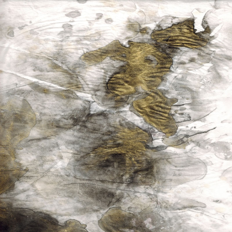 GILT AND SHADOW 9 QUADRADO ABSTRATO NEUTRO DOURADA NUVENS ORGANICO PINTURA