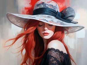 BELEZA RUIVA EM CHAPÉU DE RENDA II BY AI