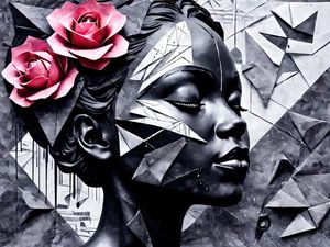 ELEGÂNCIA AFRO COM FLOR ROSA BY AI