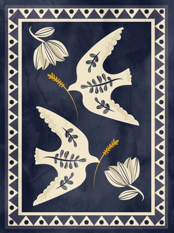 NEW TAPESTRY - PÁSSAROS FOLHAGENS E FLORES - AZUL E BEGE