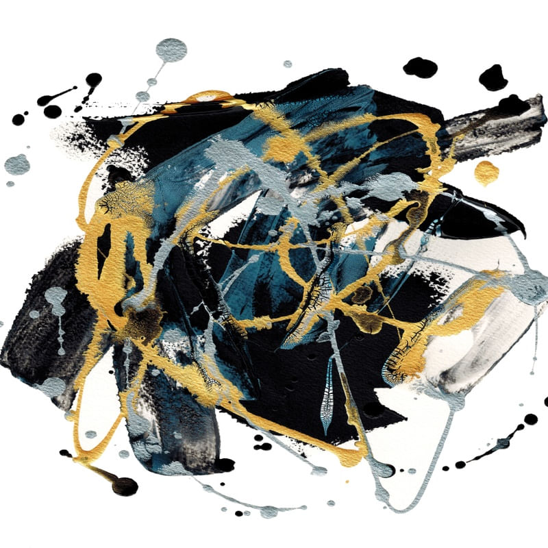 NO EXCUSES 2 DOURADA INDIGO QUADRADO - ABSTRATO ORGANICO ELEGANTE PINTURA