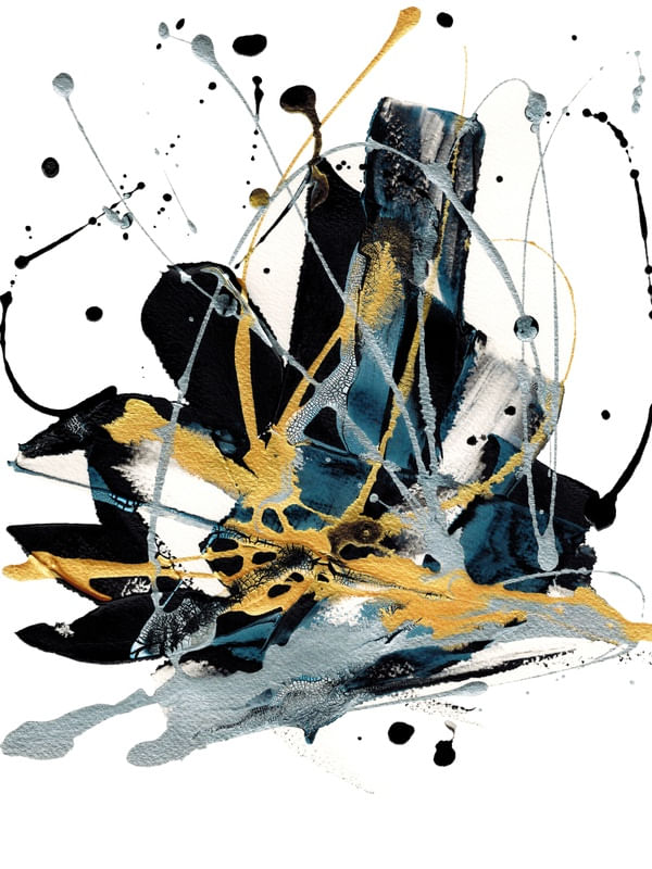 NO EXCUSES 3 DOURADA INDIGO - ABSTRATO ORGANICO ELEGANTE PINTURA