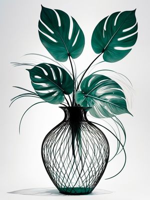 VASO COM FOLHAS TROPICAIS EM ARAME 01 BY AI