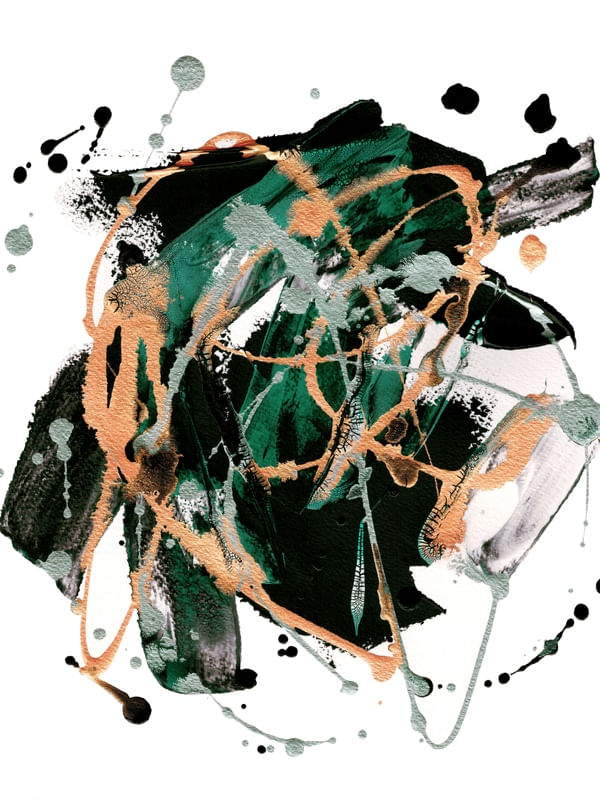 NO EXCUSES 2 LARANJA VERDE - ABSTRATO ORGANICO ELEGANTE PINTURA