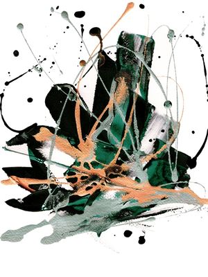 NO EXCUSES 3 LARANJA VERDE - ABSTRATO ORGANICO ELEGANTE PINTURA