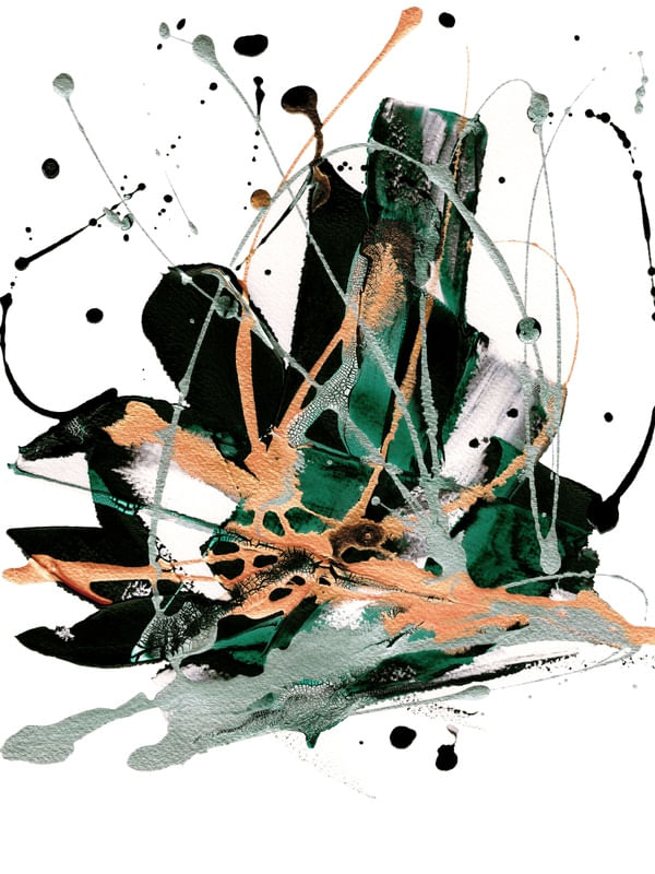 NO EXCUSES 3 LARANJA VERDE - ABSTRATO ORGANICO ELEGANTE PINTURA
