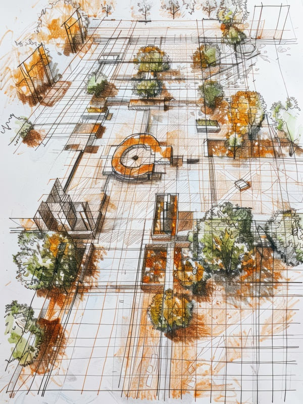 SKETCH OF A CONTEMPORARY SQUARE BY AI