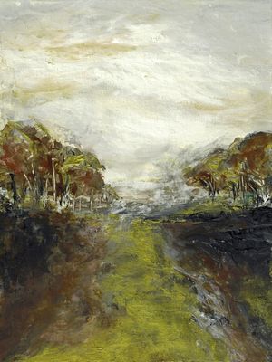 AUTUMN FOREST 2 VERDE MARROM ARVORES FLORESTA PAISAGEM PINTURA