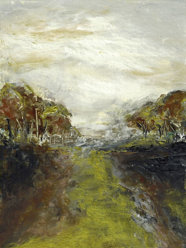 AUTUMN FOREST 2 VERDE MARROM ARVORES FLORESTA PAISAGEM PINTURA