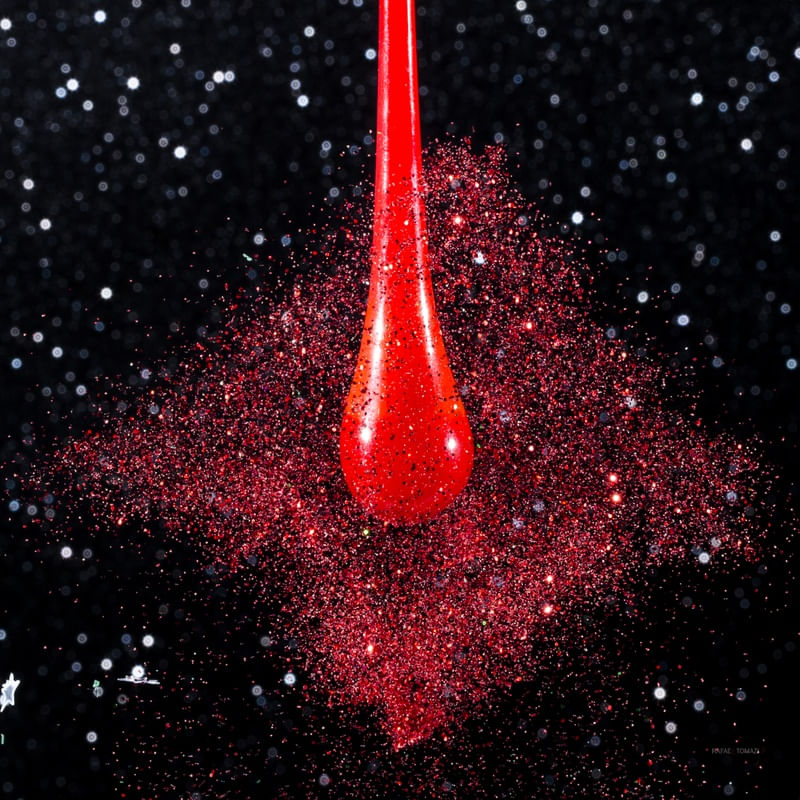 GOTA DE VIDRO VERMELHA COM GLITTER VERMELHO