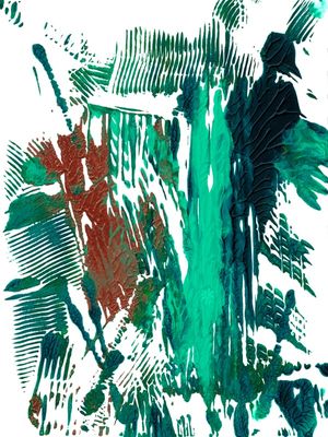 IMPRESSIONS 3 CERCETA VERDE LARANJA ABSTRATO ORGANICO PINTURA