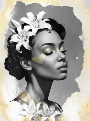 MULHER FLOR LÍRIO 4 PRETO E BRANCO - BY AI