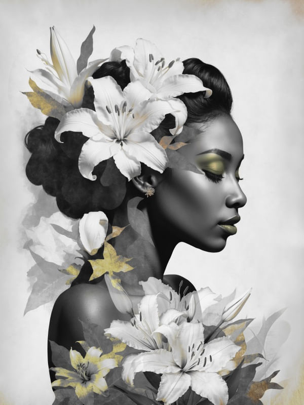 MULHER FLOR LÍRIO 6 PRETO E BRANCO - BY AI